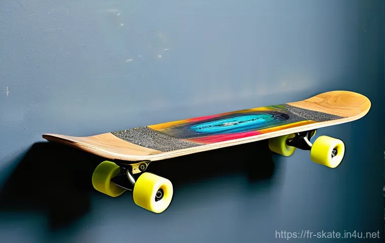 스케이트 재활용 장비 - **Prompt 1: Urban Chic Skateboard Shelf**
"A stylish, modern living room featuring a unique wall...