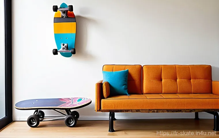 스케이트 재활용 장비 - **Prompt 2: Artisan Skateboard Accessories Collection**
    "A close-up, top-down shot of an elegant...