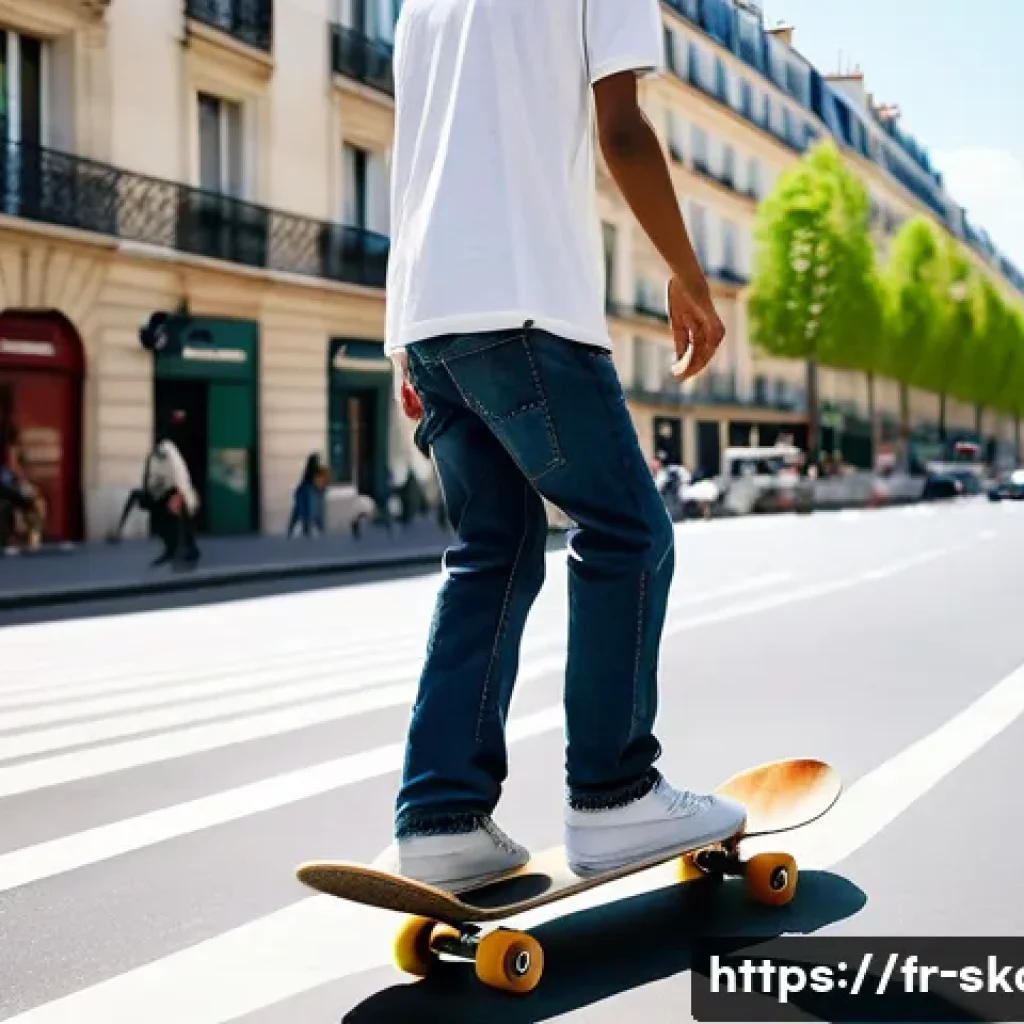스케이트로 친환경 생활 실천 - **Urban Skater Embracing Sustainable Mobility in Paris**
    A vibrant, dynamic shot of a young adul...