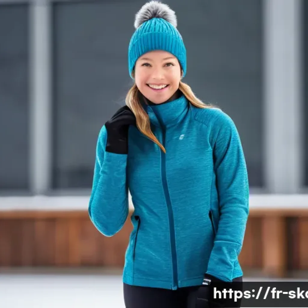 스케이트 복장 추천 - A stylish female figure skater dressed in a fitted merino wool base layer and a lightweight fleece m...